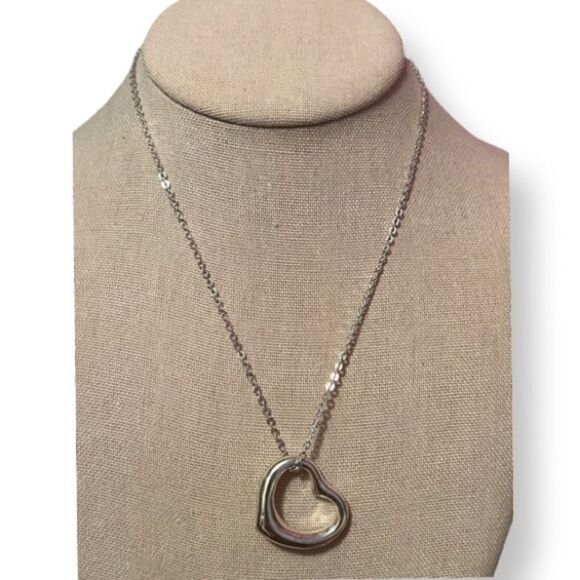 Open Heart Rhinestone Silver Necklace - Picture 2 of 3